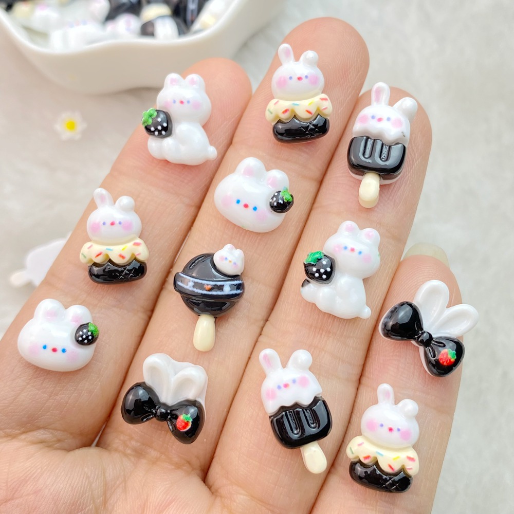 Art Craft Rabbit - 20ชิ้นผสมเล็บเรซิ่นการ์ตูนชุดกระต่ายสีขาวออกแบบเสน่ห์งานฝีมือ DIY สำหรับ3D เล็บเครื่องประดับตกแต่ง