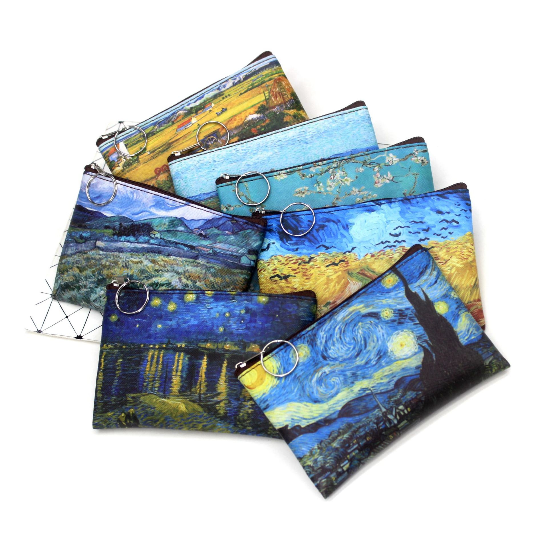 Art Portfolio Bag - กระเป๋าใส่เครื่องสำอางสำหรับผู้หญิงกระเป๋า dompet koin การเดินทางกระเป๋าเครื่องสำอางแนววินเทจลายดอกทานตะวันดวงดาวดวงจันทร์เครื่องสำอางศิลปะแวนโก๊ะ
