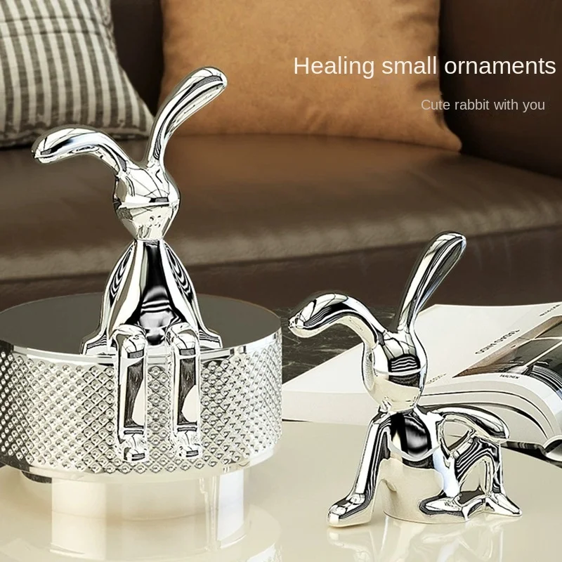Art Craft Rabbit - [MGT] รูปปั้นกระต่ายสีเงินสีทองแบบยุโรปรูปปั้นเครื่องประดับงานฝีมือตกแต่งตกแต่งศิลปะการตกแต่งบ้านทันสมัย