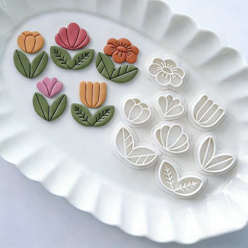 Art Craft With Leaves - เครื่องตัดดินโพลิเมอร์ลายใบไม้ 8 ชิ้น แบบสปริงโหลด สำหรับทำต่างหูและเครื่องประดับ |