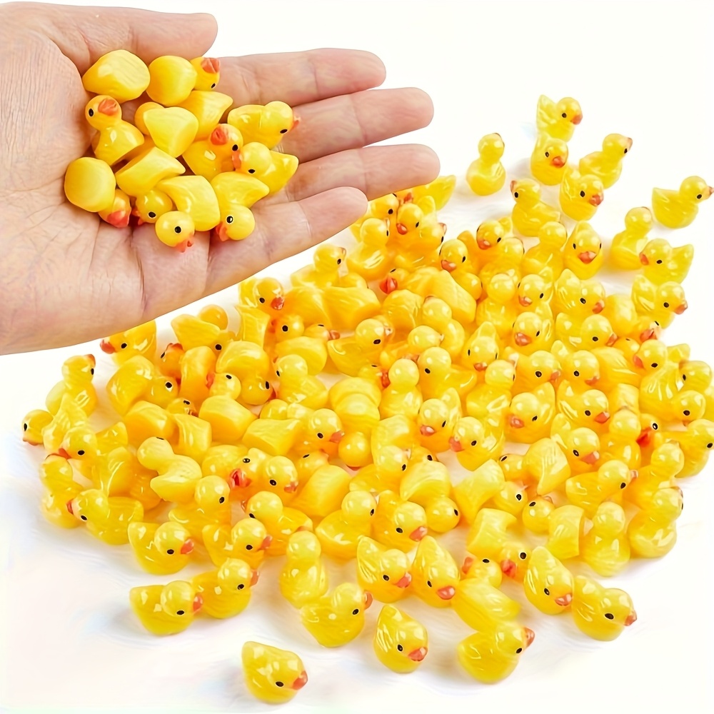 Art Craft Duck - เป็ดเรซินสีเหลืองขนาดเล็ก 100 ชิ้น, เป็ดจิ๋วสำหรับเด็ก, ของตกแต่งบ้าน, งานปาร์ตี้,