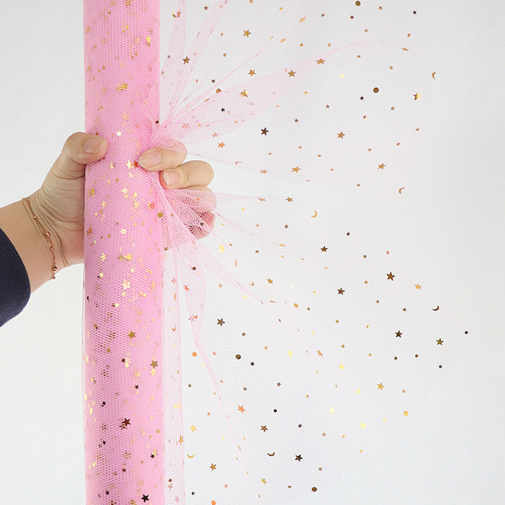 Art Craft Mother'S Day - กระดาษห่อดอกไม้หรูหราแบบตาข่ายประดับดาวเลื่อมสีชมพู กว้าง 50 ซม. ยาว 5
