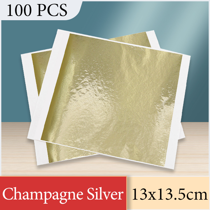 Art Craft With Leaves - 13x13.5 ซม.แชมเปญเงินฟอยล์กระดาษ Gold Leaf แผ่นศิลปะเฟอร์นิเจอร์ตกแต่งเล็บภาพวาด Gilding