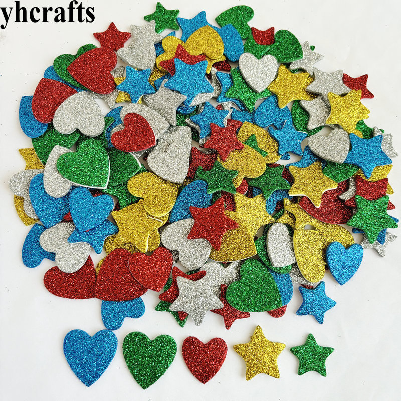 Art Craft Kindergarten - 150ชิ้น/ล็อตสติกเกอร์ดาวระยิบระยับและหัวใจโฟมของตกแต่งในร่มเทศกาลคริสต์มาสปาร์ตี้คริสต์มาสงานหัตถกรรมศิลปะสำหรับโรงเรียนอนุบาล