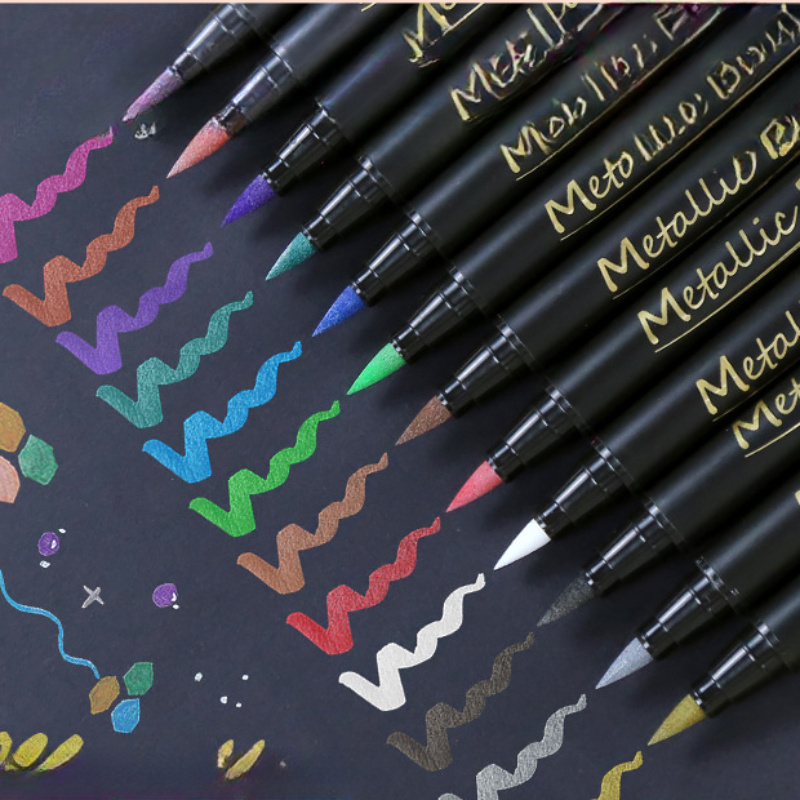 Art Craft Mother'S Day - ปากกามาร์กเกอร์กลิตเตอร์เมทัลลิก 10 ชิ้น, ปลายสองด้านสำหรับกระดาษ, วาดภาพบนหิน, ทำการ์ด,