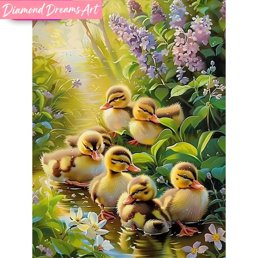 Art Craft Duck - ภาพวาดเพชร 5 มิติ แบบไร้กรอบ ลายเป็ด งานฝีมือปักเพชร