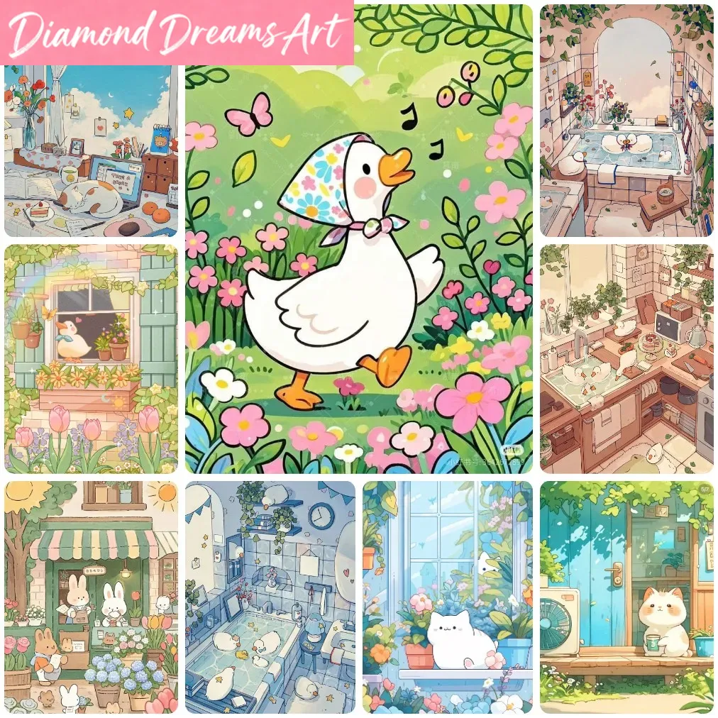 Art Craft Duck - ภาพวาดเพชรรูปสัตว์การ์ตูนน่ารักไร้กรอบ เป็ด แมว และกระต่ายสุดแปลกตา งานแฮนด์เมด ของขวัญสร้างสรรค์สุดประณีต